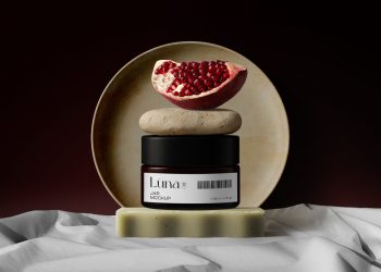 Cosmetic Jar with Pomegranate Free Mockup