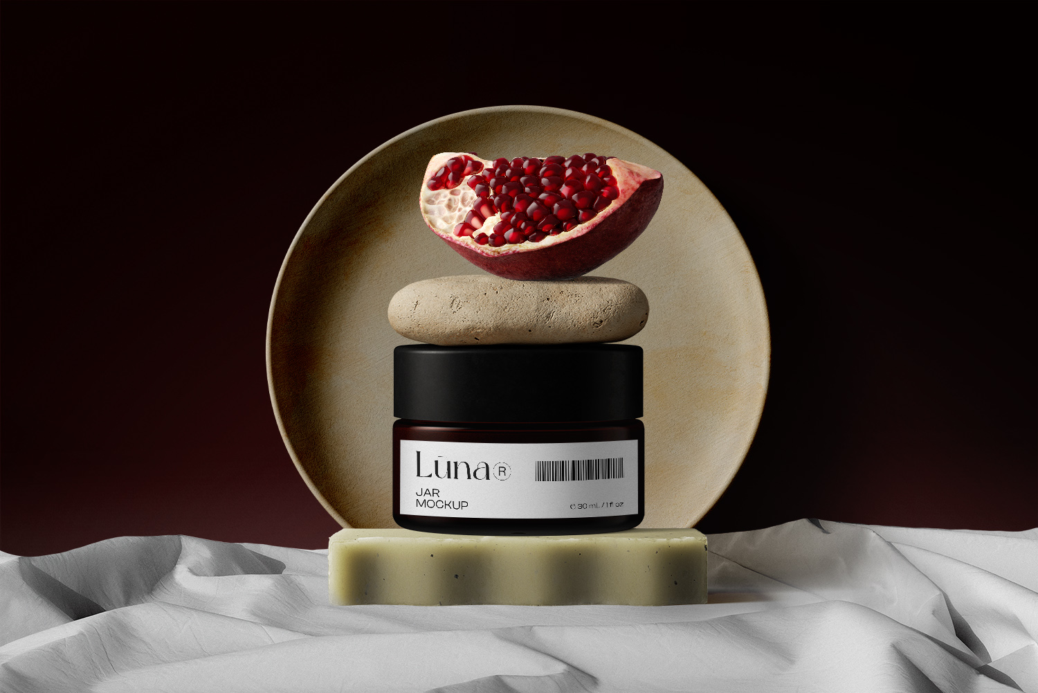 Cosmetic Jar with Pomegranate Free Mockup