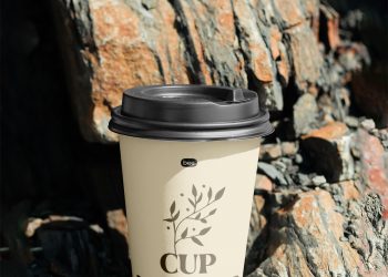 Free Paper Cup on Rock Mockup
