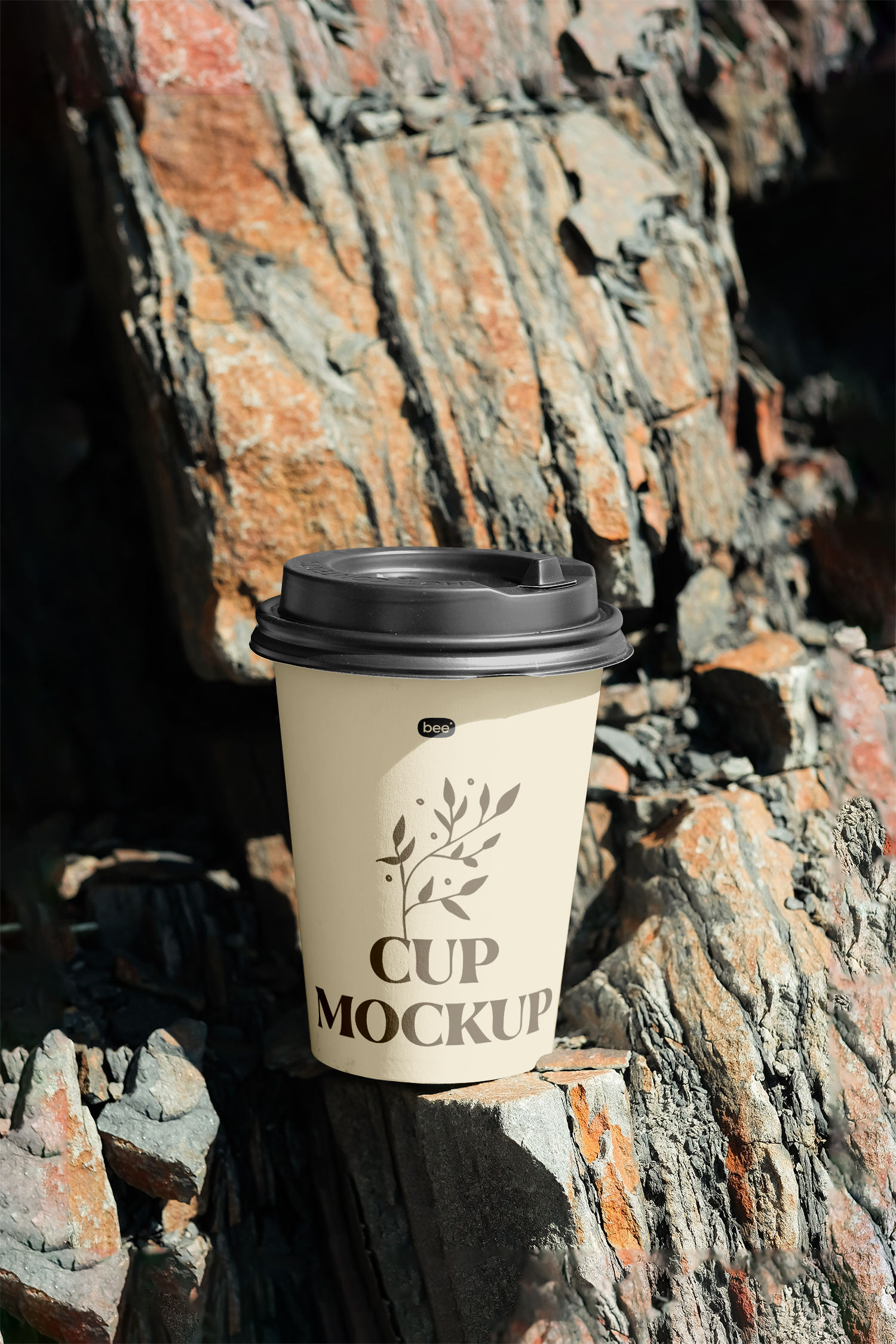 Free Paper Cup on Rock Mockup