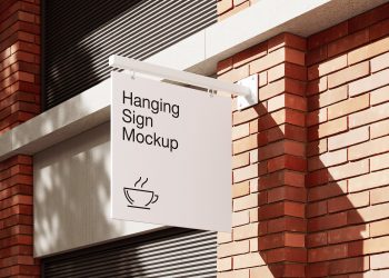 Hanging Sign on Brick Wall Free Mockup