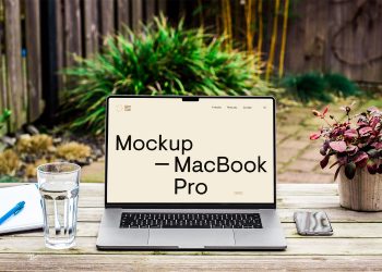 MacBook Pro on Wood Desk Free Mockup