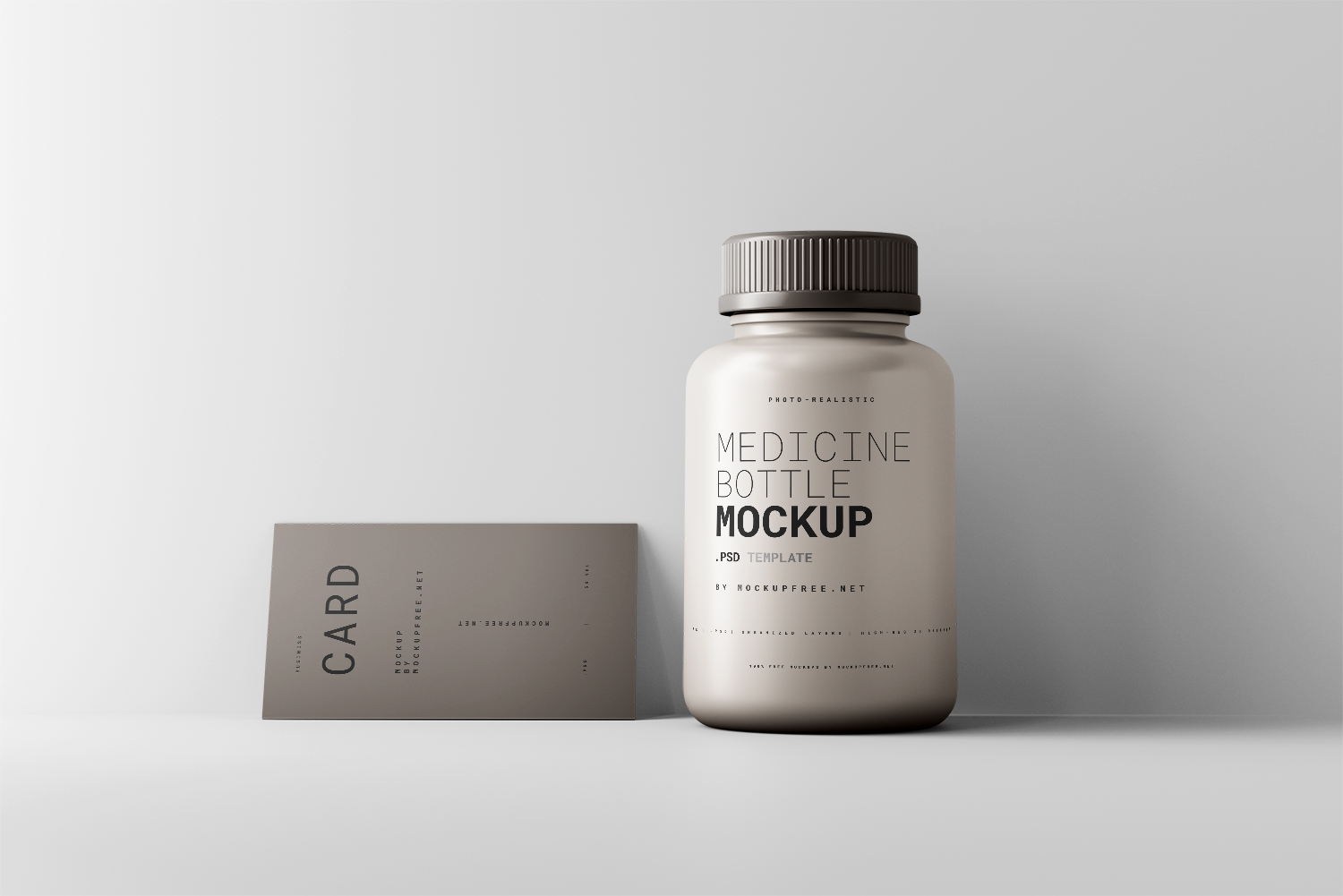 Plastic Medicine Bottle with Business Card Mockups