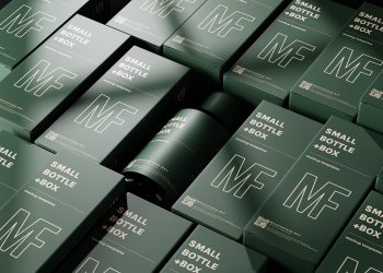 Small Liquid Bottle and Box Free Mockups