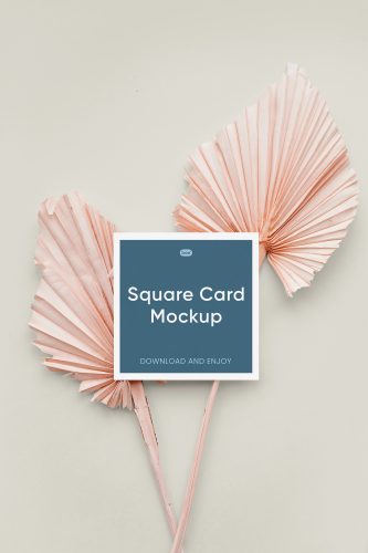 Square Card on Leaves Free Mockup