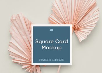 Square Card on Leaves Free Mockup