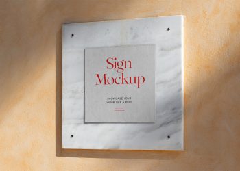 Square Sign on Marble Free Mockup