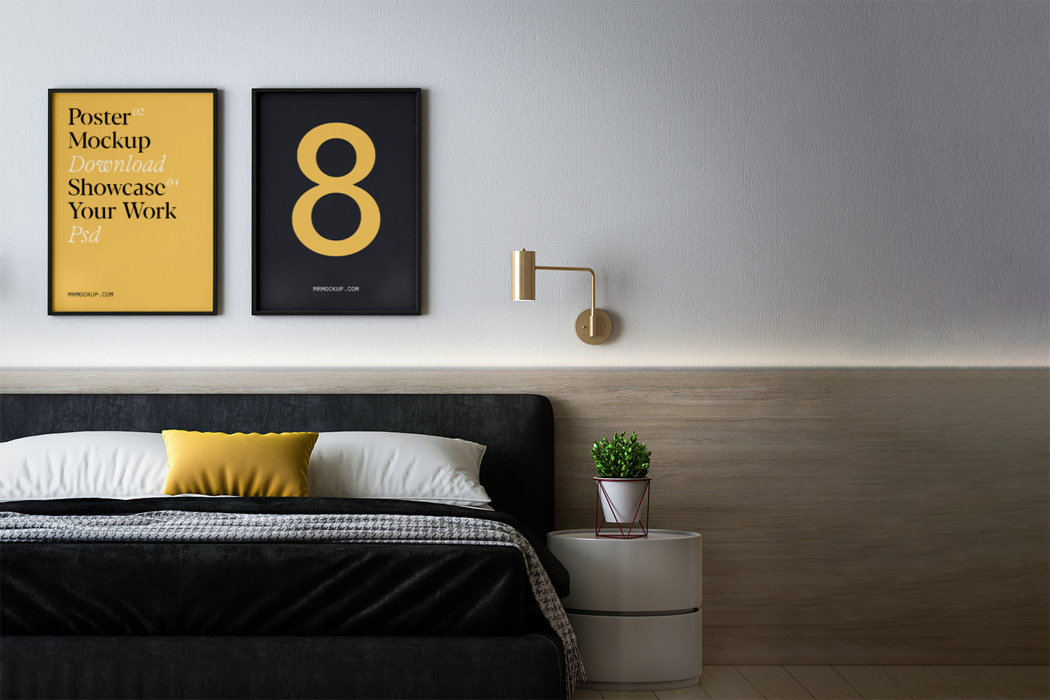 Two Posters in Bedroom Free Mockup