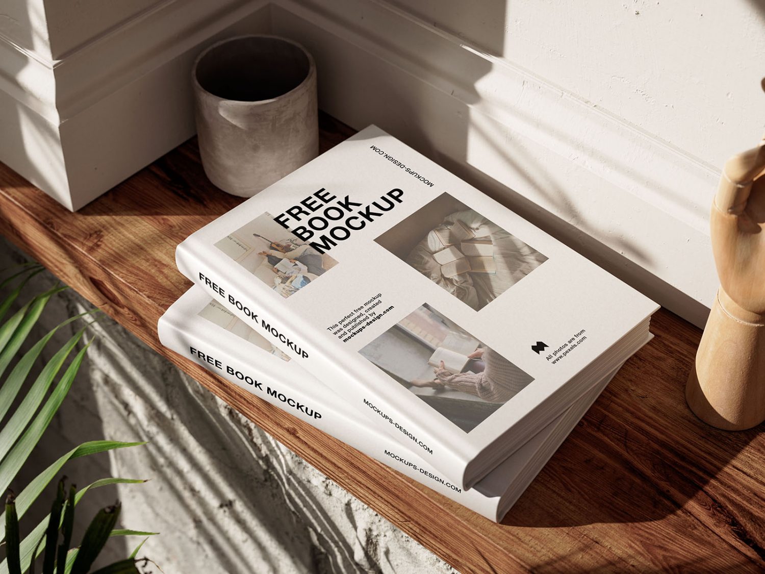 Books on a Wooden Shelf Free Mockups