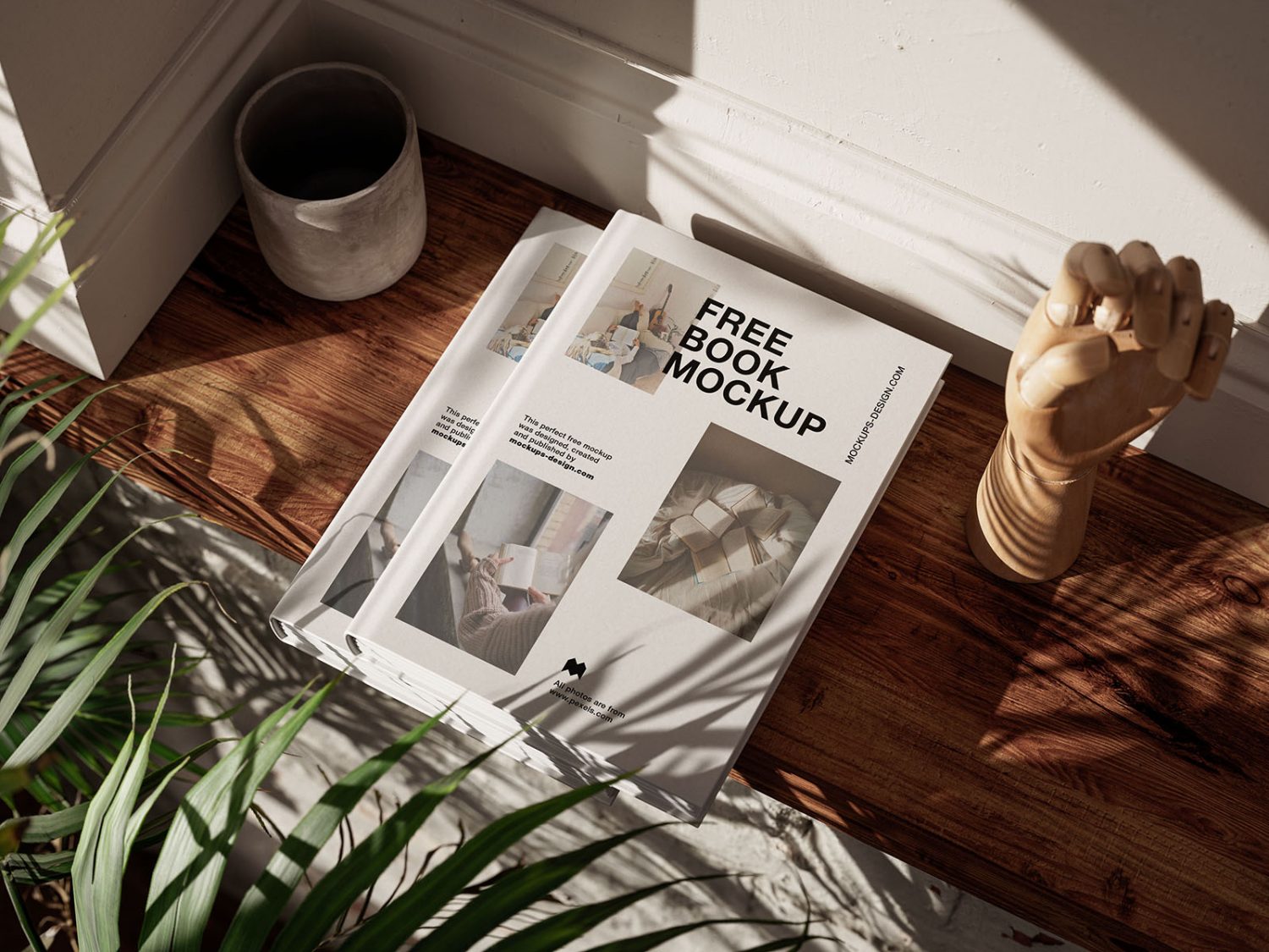 Books on a Wooden Shelf Free Mockups