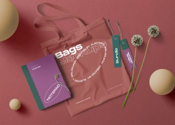 Color Bag and Notebooks Free Mockup