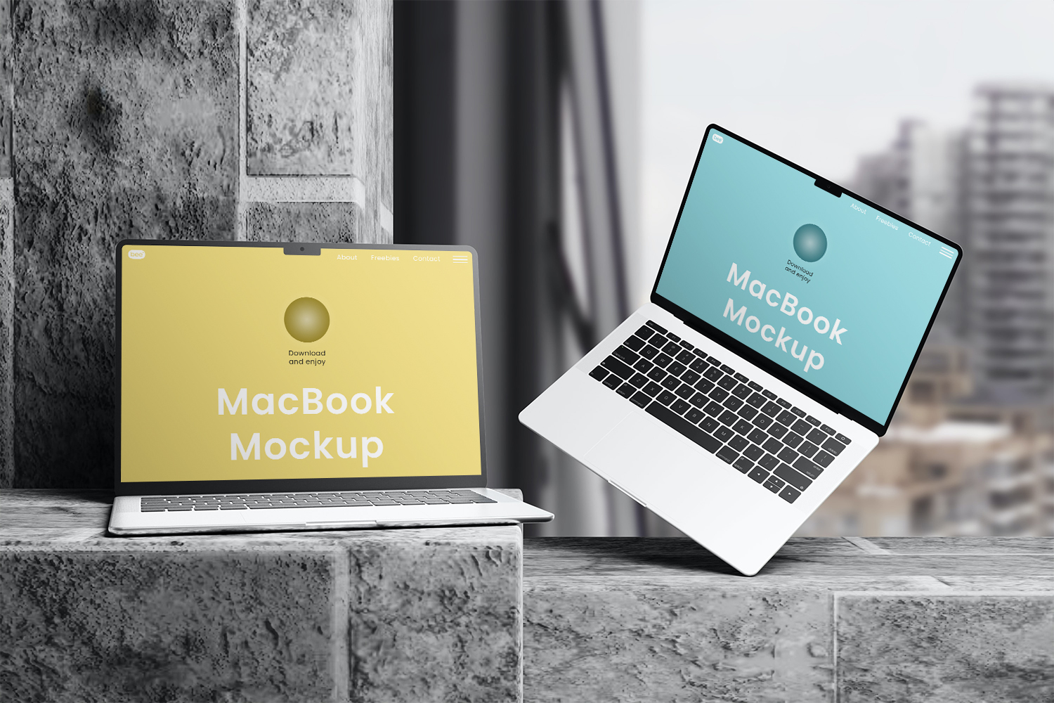 Double MacBook Free Mockup