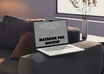 MacBook Pro on Couch Free Mockup