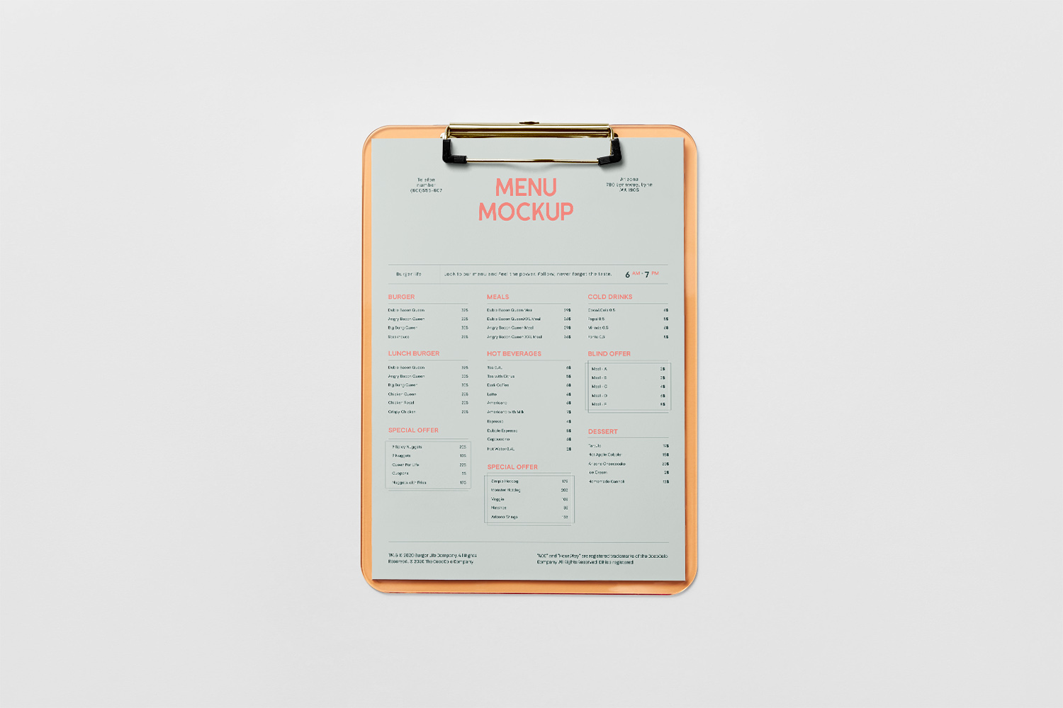 Menu Clipboard Free Mockup