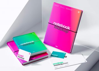 Notebook and Business Cards with Envelope Free Mockup