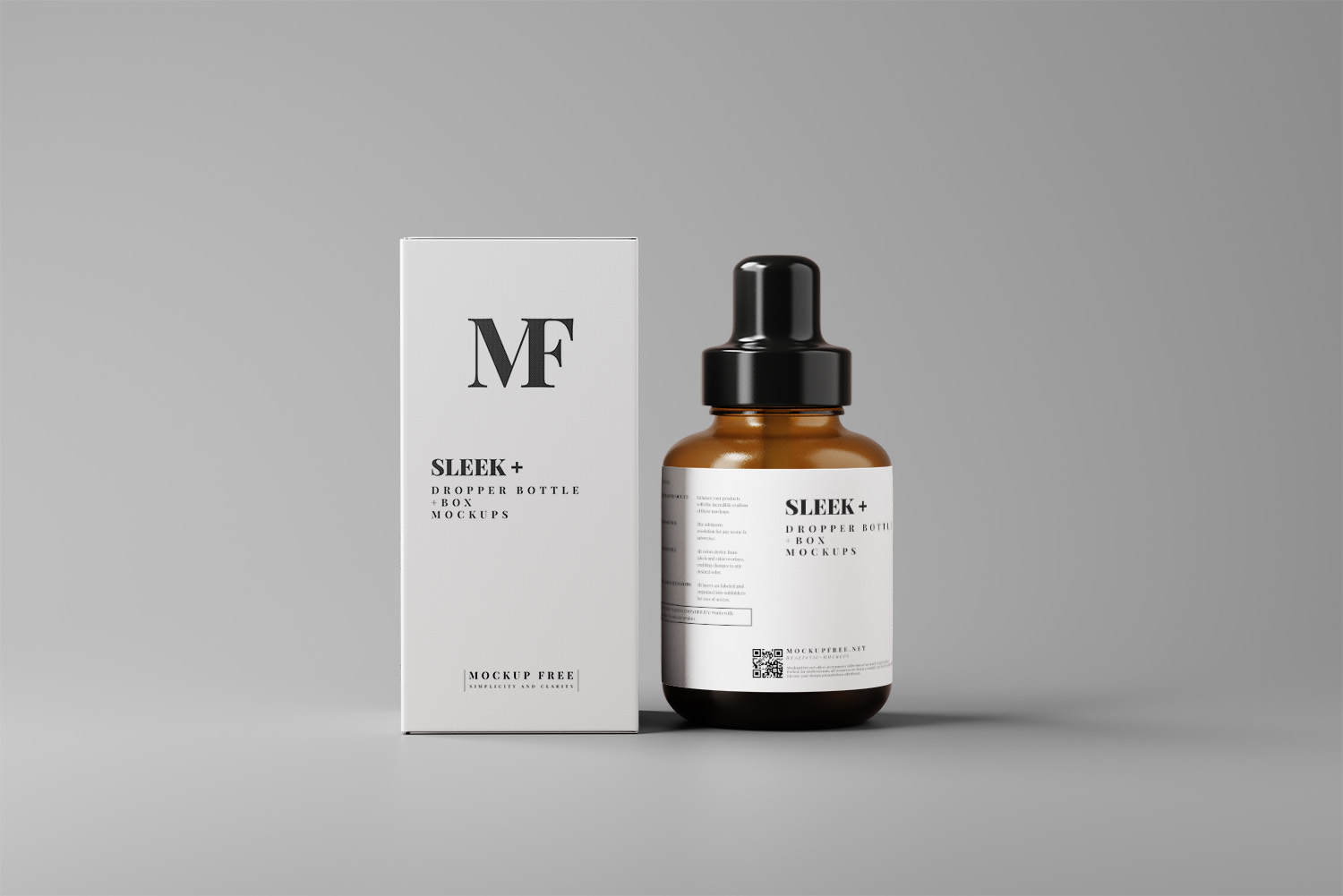 Sleek Cosmetic Dropper Bottle Packaging with Box Free Mockups