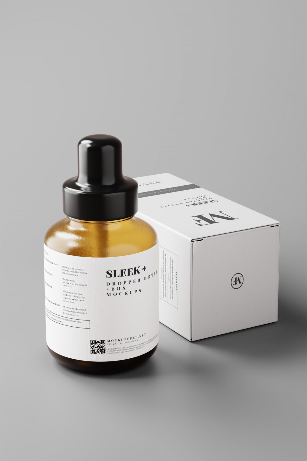 Sleek Cosmetic Dropper Bottle Packaging with Box Free Mockups