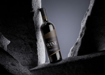 Wine Bottle on The Rock Free Mockup