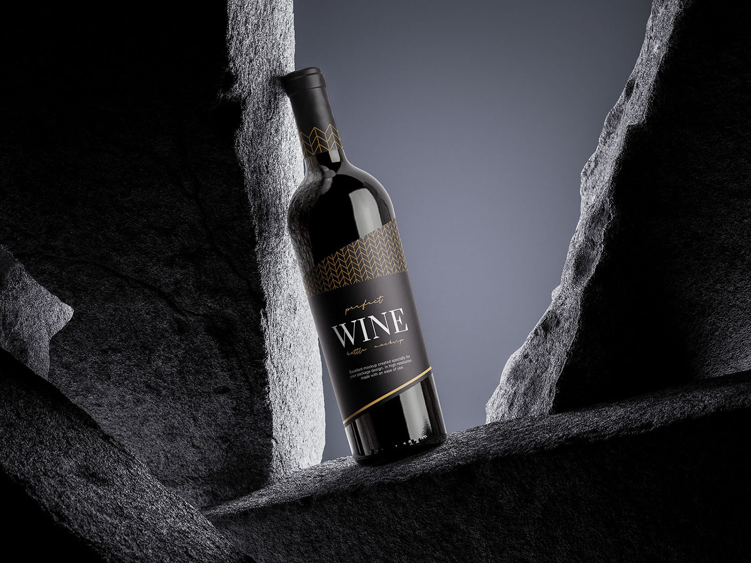 Wine Bottle on The Rock Free Mockup