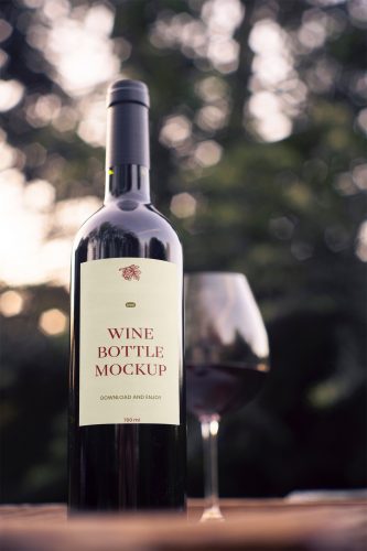 Wine Bottle with Label Free Mockup