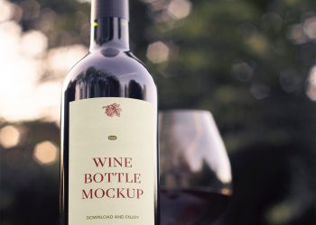 Wine Bottle with Label Free Mockup