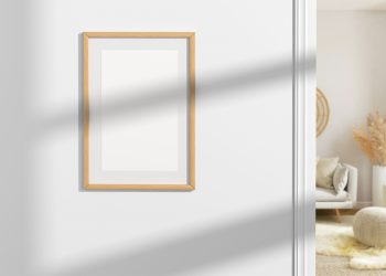 Wooden Photo Frame on Wall Free Mockup