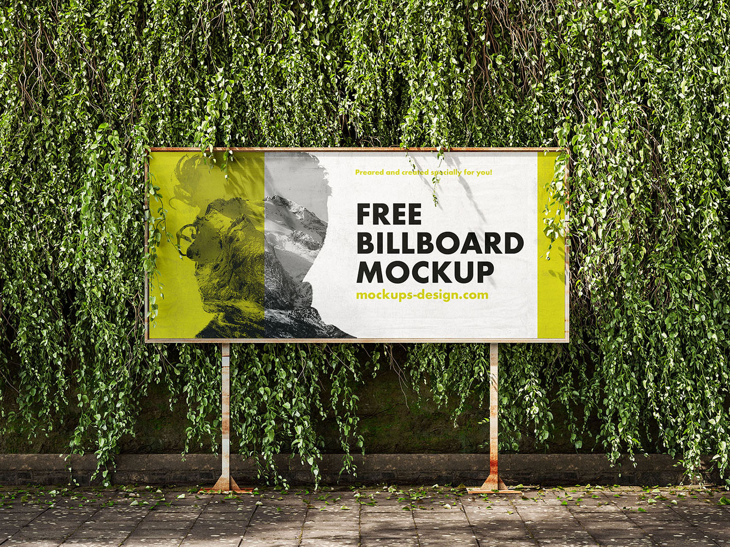 Billboard with Ivy Wall Free Mockup