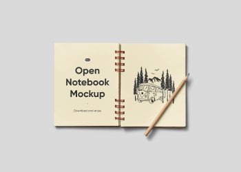 Open Notebook with Pencil Free Mockup