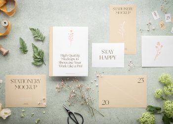 Paper Stationery Set Free Mockup