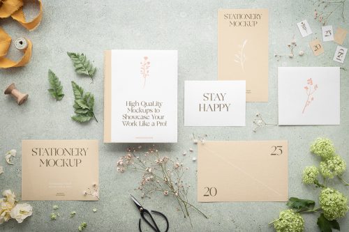 Paper Stationery Set Free Mockup