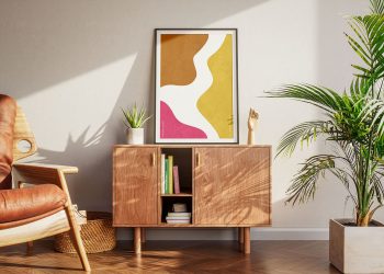 Poster on a Wooden Dresser Free Mockup