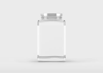 Square Glass Jar with Metal Cap Free Mockup