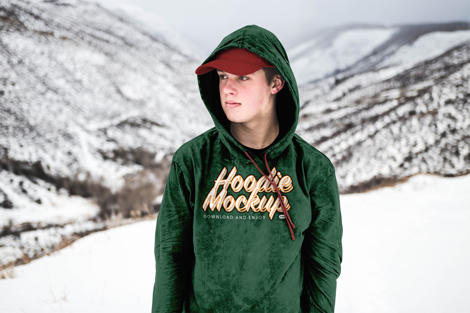 Woman Hoodie in Winter Free Mockup