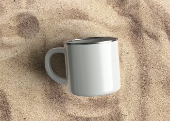 Enamel Mug on Sand Free Mockup