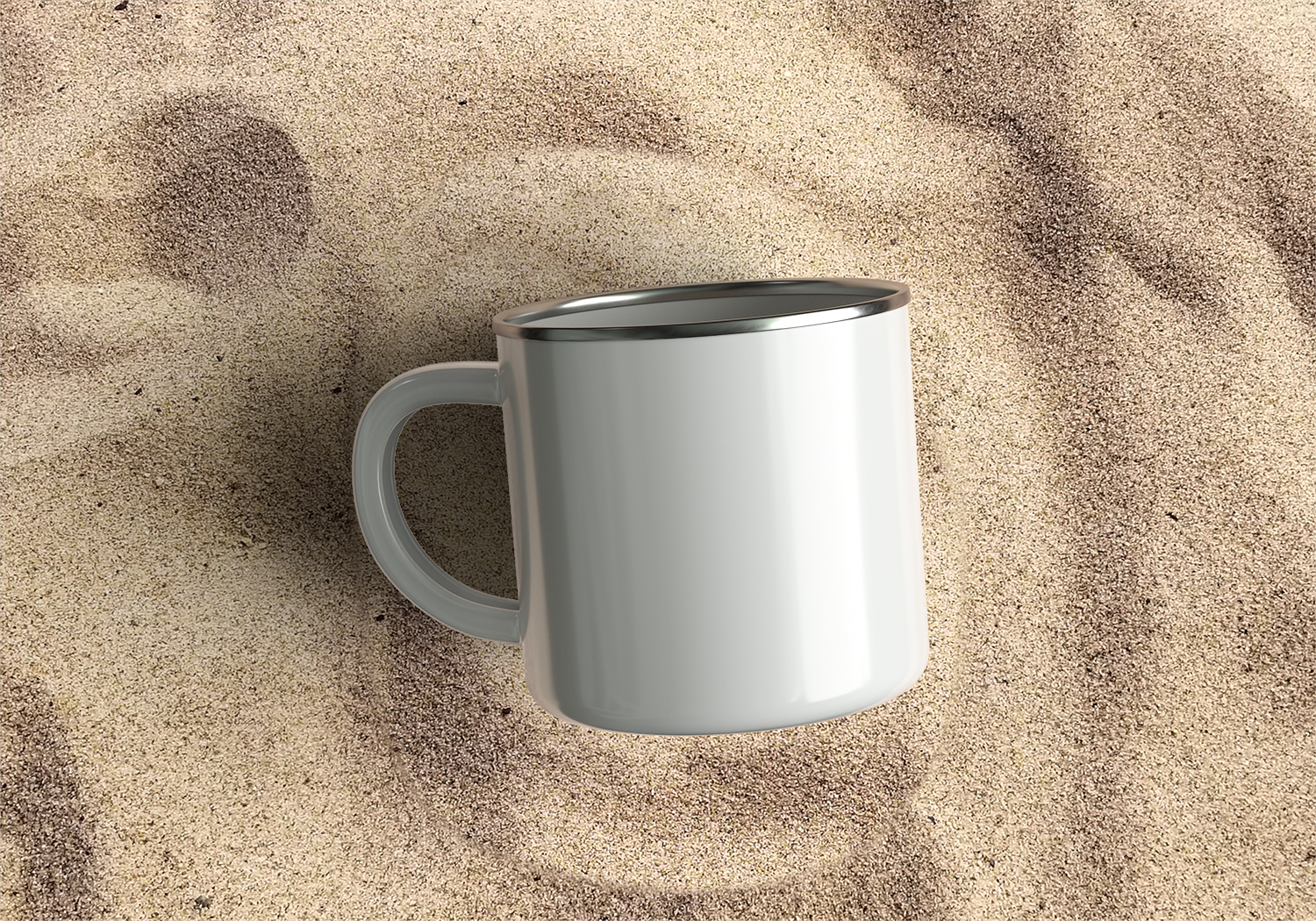 Enamel Mug on Sand Free Mockup