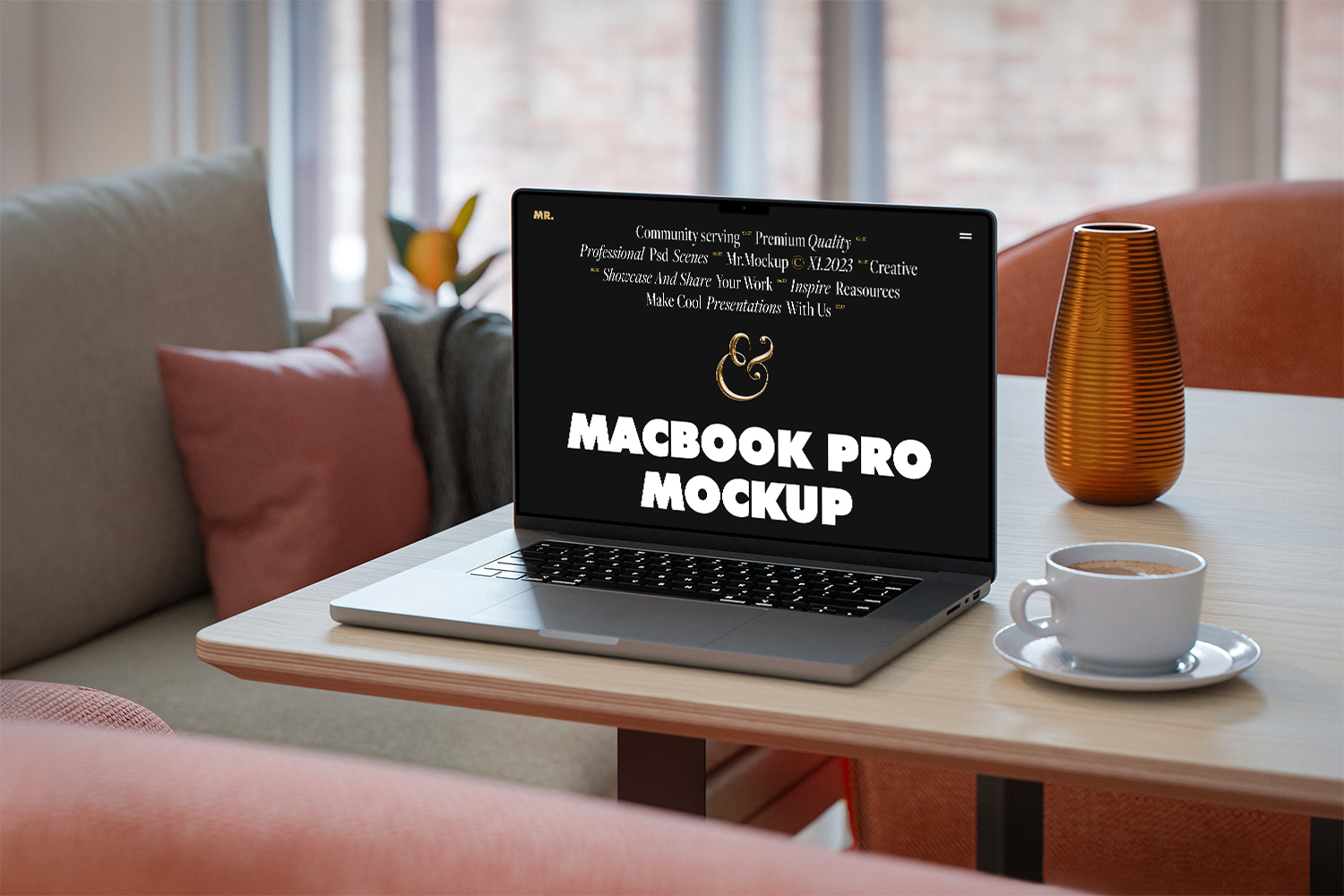 MacBook Pro on Table Free Mockup