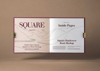 Open Square Book Free Mockup with Binder Clips