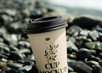 Paper Cup on Stone Beach Mockup