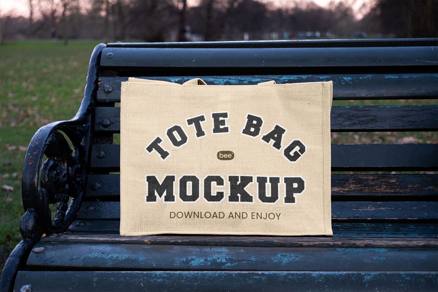 Tote Bag in Hyde Park Bench Free Mockup