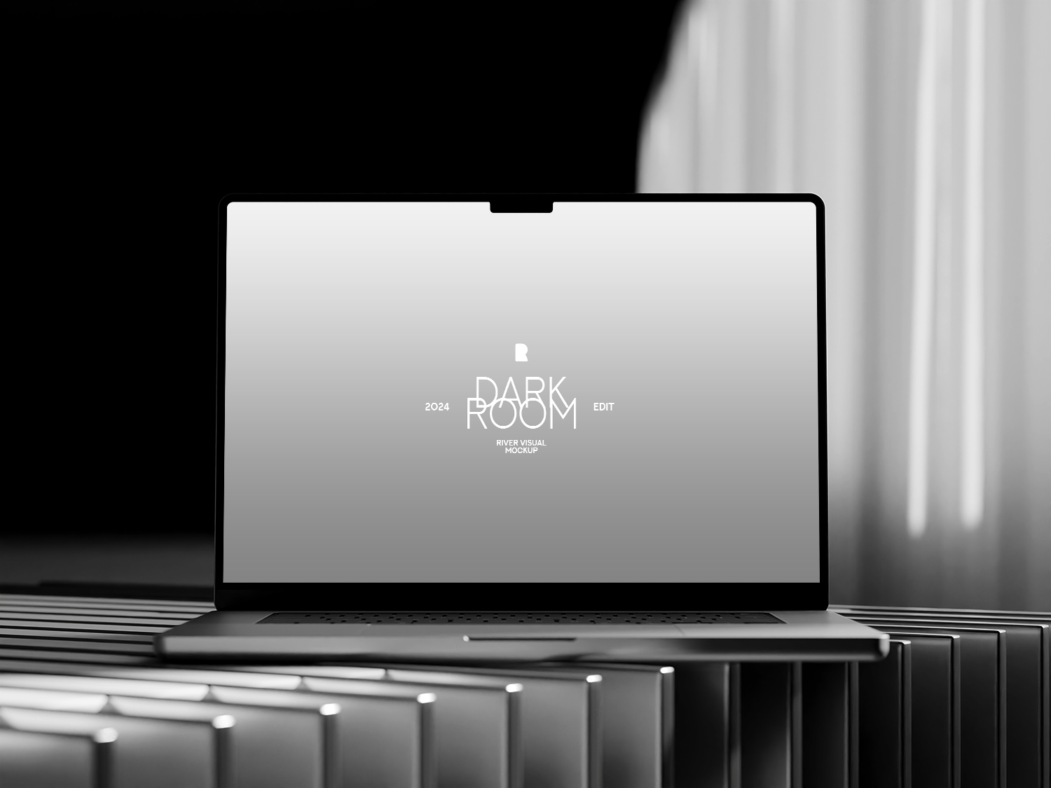 Dark Room Macbook Pro 16 Free Mockup