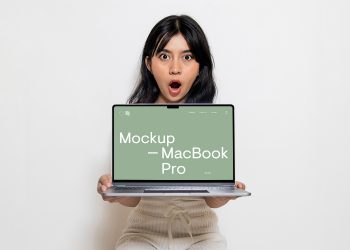 MacBook Pro Holding by Women Free Mockup