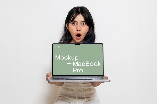 MacBook Pro Holding by Women Free Mockup