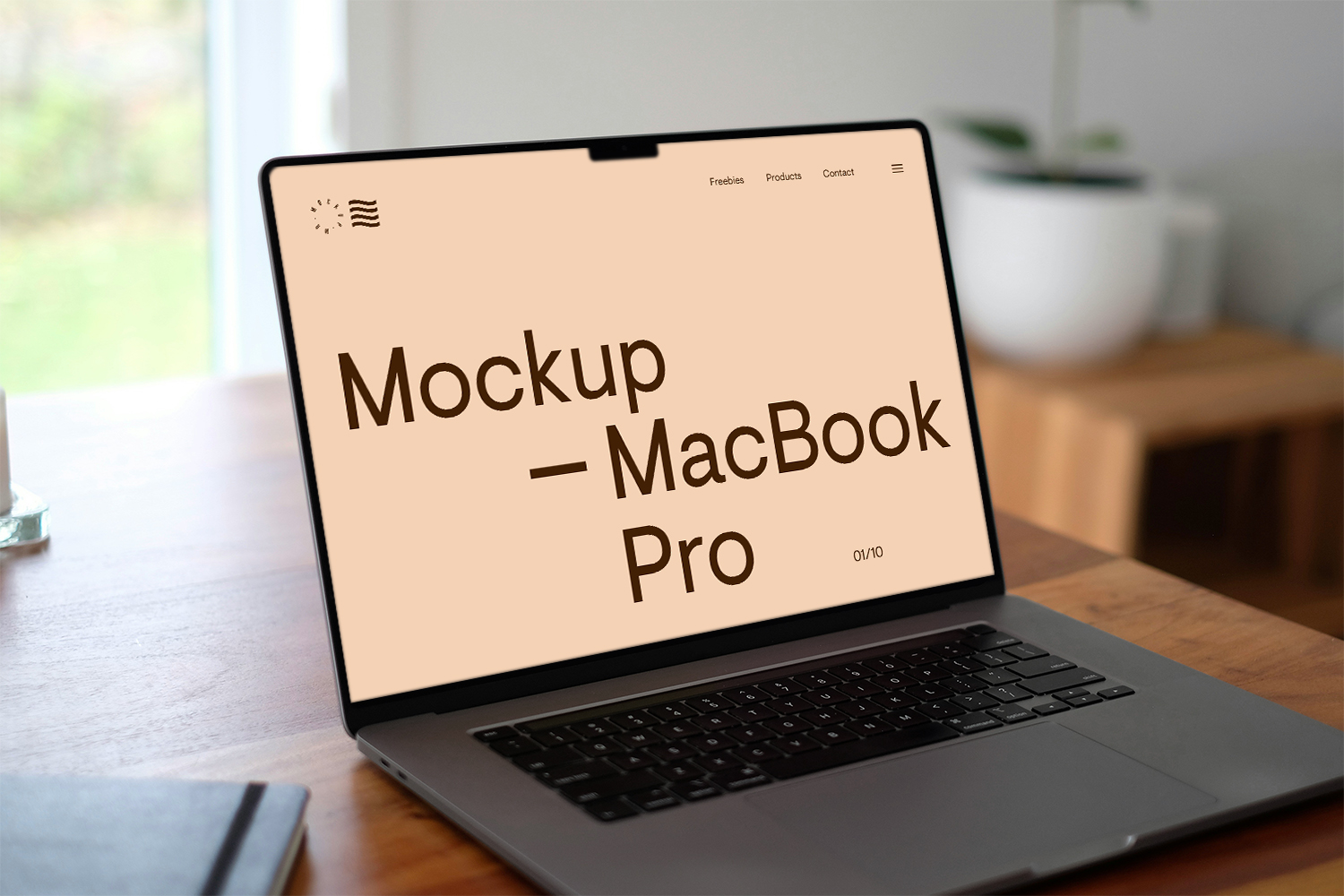 MacBook Pro on Wooden Desk Free Mockup