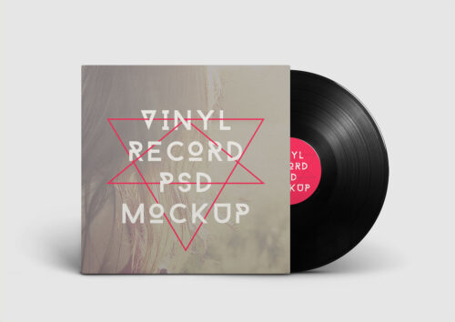 Three Front-View Vinyl Record Mockup