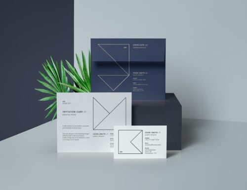 Invitation Paper Card with Envelope Mockup