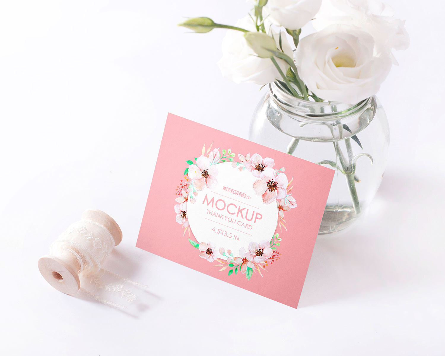 Thank You Card Mockup with Flowers
