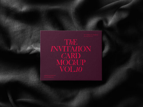Top View Invitation Card Mockup on Fabric