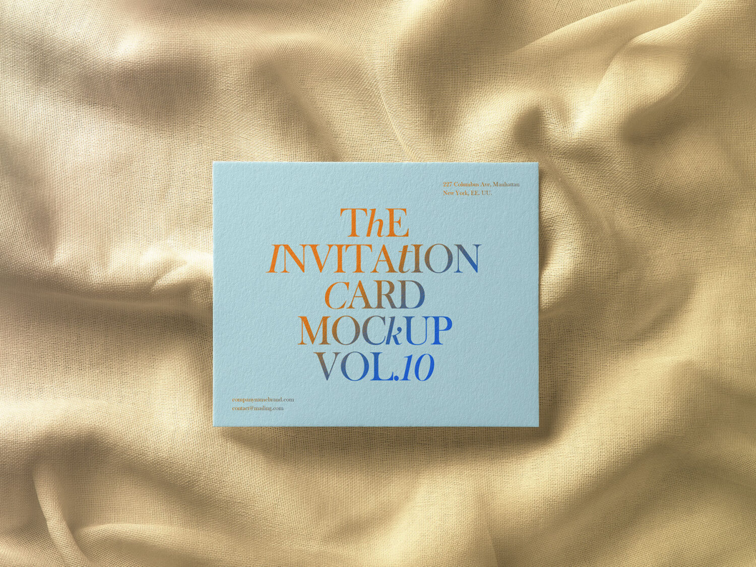 Top View Invitation Card Mockup on Fabric