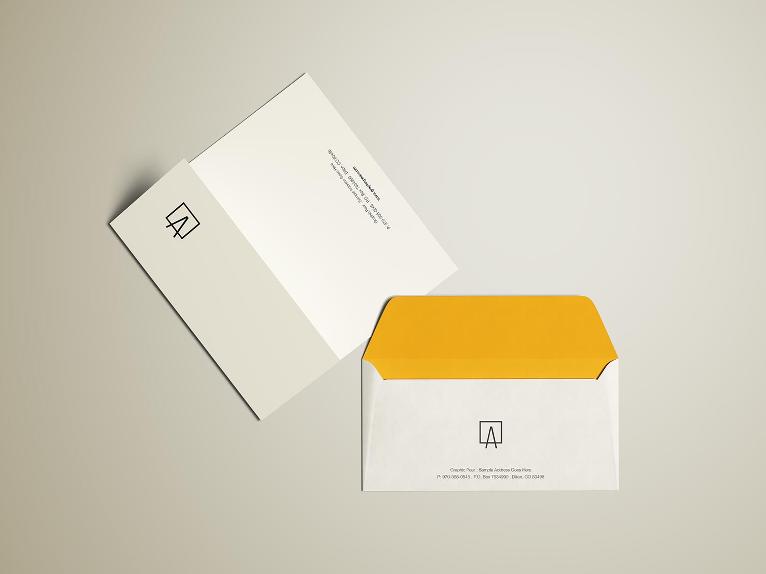 Top View Envelope and Letterhead Mockup