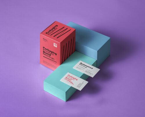Free Packaging Box and Business Card Mockup